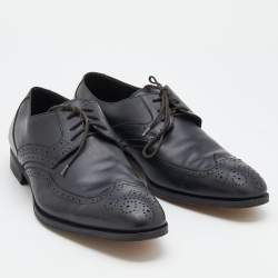 Pre Owned Salvatore Ferragamo Black Leather Lace Up Brogue Derby Size 45