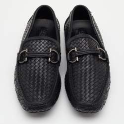 Pre Owned Salvatore Ferragamo Black Woven Leather Parigi Gancio Bit Loafers Size 41.5