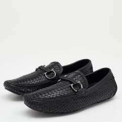 Pre Owned Salvatore Ferragamo Black Woven Leather Parigi Gancio Bit Loafers Size 41.5