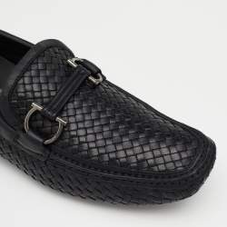 Pre Owned Salvatore Ferragamo Black Woven Leather Parigi Gancio Bit Loafers Size 41.5