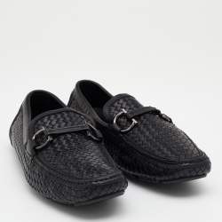 Pre Owned Salvatore Ferragamo Black Woven Leather Parigi Gancio Bit Loafers Size 41.5