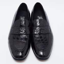 Pre Owned Salvatore Ferragamo Black Crocodile Leather Pablo Penny Loafers Size 44