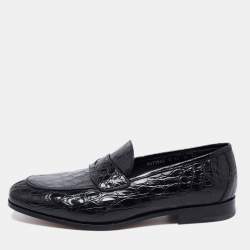 Pre Owned Salvatore Ferragamo Black Crocodile Leather Pablo Penny Loafers Size 44