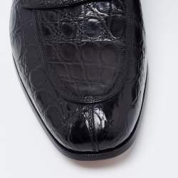 Pre Owned Salvatore Ferragamo Black Crocodile Leather Pablo Penny Loafers Size 44