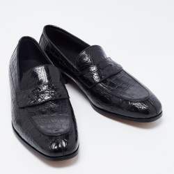 Pre Owned Salvatore Ferragamo Black Crocodile Leather Pablo Penny Loafers Size 44