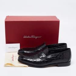 Pre Owned Salvatore Ferragamo Black Crocodile Leather Pablo Penny Loafers Size 44