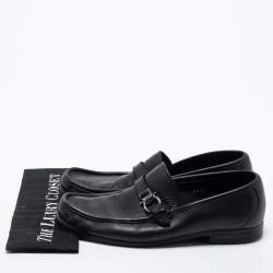 Pre Owned Salvatore Ferragamo Black Leather Gancini Loafers Size 43