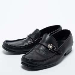 Pre Owned Salvatore Ferragamo Black Leather Gancini Loafers Size 43