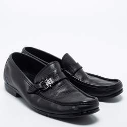 Pre Owned Salvatore Ferragamo Black Leather Gancini Loafers Size 43