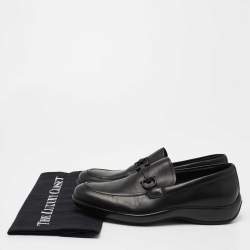 Pre Owned Salvatore Ferragamo Black Leather Logo Slip On Loafers Size 40