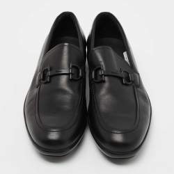 Pre Owned Salvatore Ferragamo Black Leather Logo Slip On Loafers Size 40