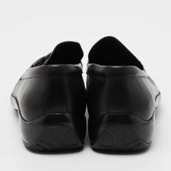 Pre Owned Salvatore Ferragamo Black Leather Logo Slip On Loafers Size 40