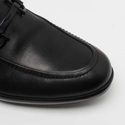 Pre Owned Salvatore Ferragamo Black Leather Logo Slip On Loafers Size 40