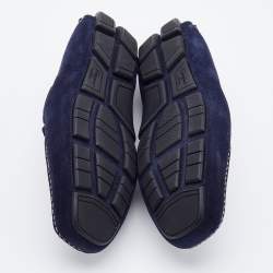 مملوكة مسبقًا Salvatore Ferragamo Navy Blue Suede Gancini Slip On Loafers Size 41.5