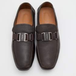 Pre Owned Salvatore Ferragamo Dark Brown Leather Sardgena Slip On Loafers Size 44