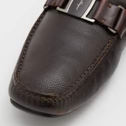 Pre Owned Salvatore Ferragamo Dark Brown Leather Sardgena Slip On Loafers Size 44