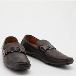 Pre Owned Salvatore Ferragamo Dark Brown Leather Sardgena Slip On Loafers Size 44