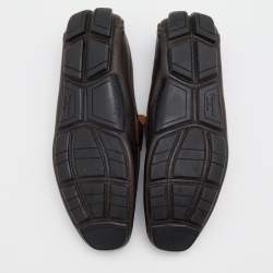 Pre Owned Salvatore Ferragamo Dark Brown Leather Sardgena Slip On Loafers Size 44