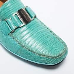 Pre Owned Salvatore Ferragamo Green Lizard Leather Sardegna Loafers Size 41