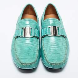 Pre Owned Salvatore Ferragamo Green Lizard Leather Sardegna Loafers Size 41