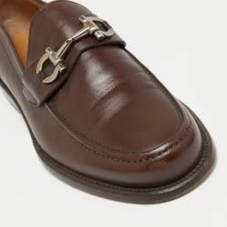 Pre Owned Salvatore Ferragamo Brown Leather Gancini Loafers Size 41