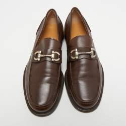 Pre Owned Salvatore Ferragamo Brown Leather Gancini Loafers Size 41