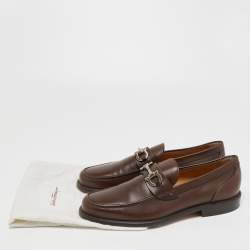 Pre Owned Salvatore Ferragamo Brown Leather Gancini Loafers Size 41
