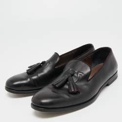 Salvatore Ferragamo Black Leather Tassel Loafers Size 40.5 