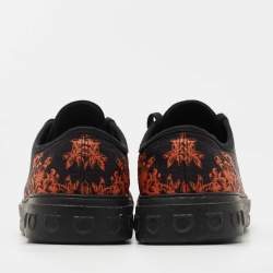 Pre Owned Salvatore Ferragamo Black/Red Brocade Fabric Rebel Printed Low Top Sneakers Size 42.5 