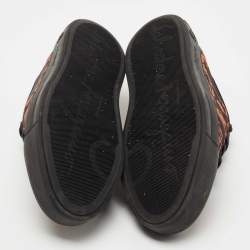 Pre Owned Salvatore Ferragamo Black/Red Brocade Fabric Rebel Printed Low Top Sneakers Size 42.5 