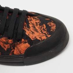 Pre Owned Salvatore Ferragamo Black/Red Brocade Fabric Rebel Printed Low Top Sneakers Size 42.5 