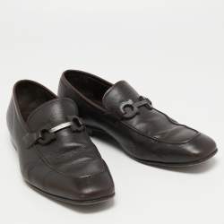 Salvatore Ferragamo Dark Brown Leather Gancini Bit Loafers Size 44.5