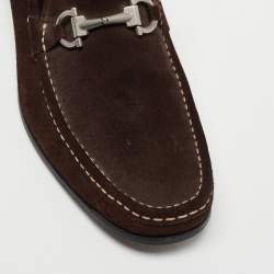 Pre Owned Salvatore Ferragamo Dark Brown Suede Gancini Loafers Size 45