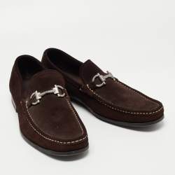 Pre Owned Salvatore Ferragamo Dark Brown Suede Gancini Loafers Size 45