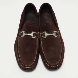Pre Owned Salvatore Ferragamo Dark Brown Suede Gancini Loafers Size 45