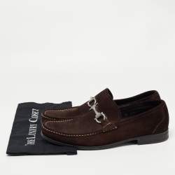 Pre Owned Salvatore Ferragamo Dark Brown Suede Gancini Loafers Size 45