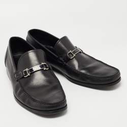 Pre Owned Salvatore Ferragamo Black Leather Gancini Bit Loafers Size 45.5