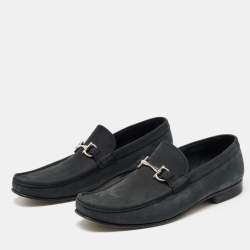 Pre Owned Salvatore Ferragamo Dark Grey Nubuck Leather Gancini Loafers Size 44.5