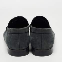 Pre Owned Salvatore Ferragamo Dark Grey Nubuck Leather Gancini Loafers Size 44.5