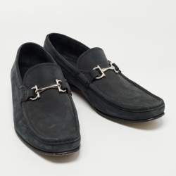 Pre Owned Salvatore Ferragamo Dark Grey Nubuck Leather Gancini Loafers Size 44.5