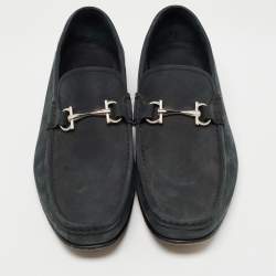 Pre Owned Salvatore Ferragamo Dark Grey Nubuck Leather Gancini Loafers Size 44.5