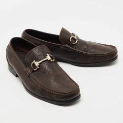 Pre Owned Salvatore Ferragamo Dark Brown Leather Gancini Loafers Size 44.5