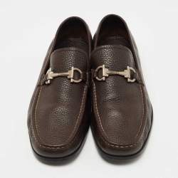 Pre Owned Salvatore Ferragamo Dark Brown Leather Gancini Loafers Size 44.5