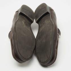 Pre Owned Salvatore Ferragamo Dark Brown Leather Gancini Loafers Size 44.5
