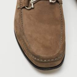 Salvatore Ferragamo  Grey Nubuck Leather Gancini Slip On Loafers Size 44.5