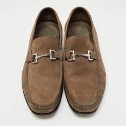 Salvatore Ferragamo  Grey Nubuck Leather Gancini Slip On Loafers Size 44.5