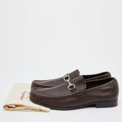 Pre Owned Salvatore Ferragamo Dark Brown Leather Slip On Loafers Size 43