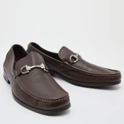 Pre Owned Salvatore Ferragamo Dark Brown Leather Slip On Loafers Size 43
