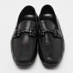 Pre Owned Salvatore Ferragamo Black Leather Slip On Loafers Size 44