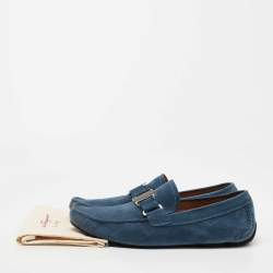 Pre Owned Salvatore Ferragamo Blue Suede Sardegna Loafers Size 43.5